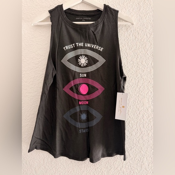 Spiritual Gangster Tops - Spiritual Gangster Cotton Black Tank Top with Cosmic Graphic